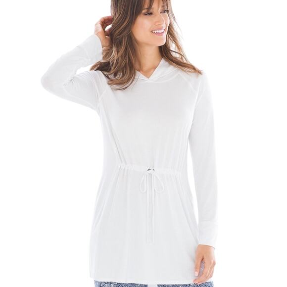 Soma Soft Jersey Long Sleeve Hooded Drawstring Tunic Top White M - Picture 1 of 10